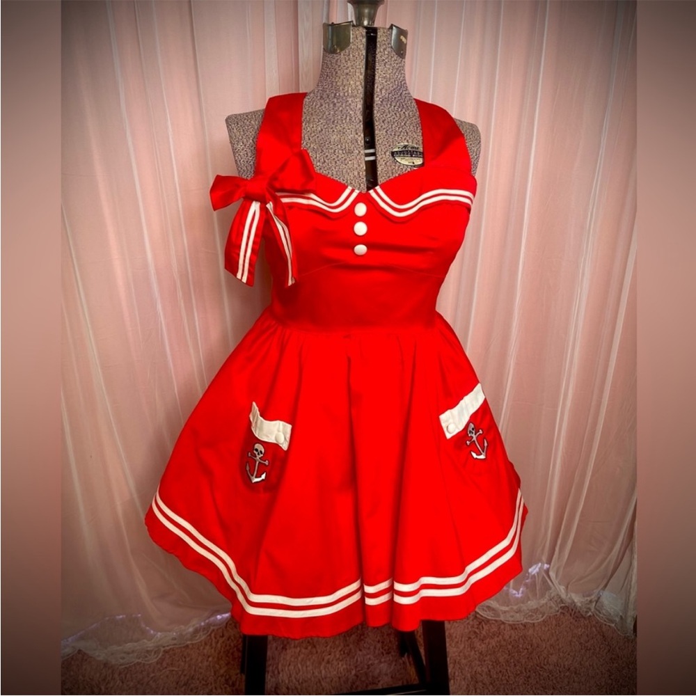 Hell Bunny Vintage Style Nautical Dress with Petticoat Skirt